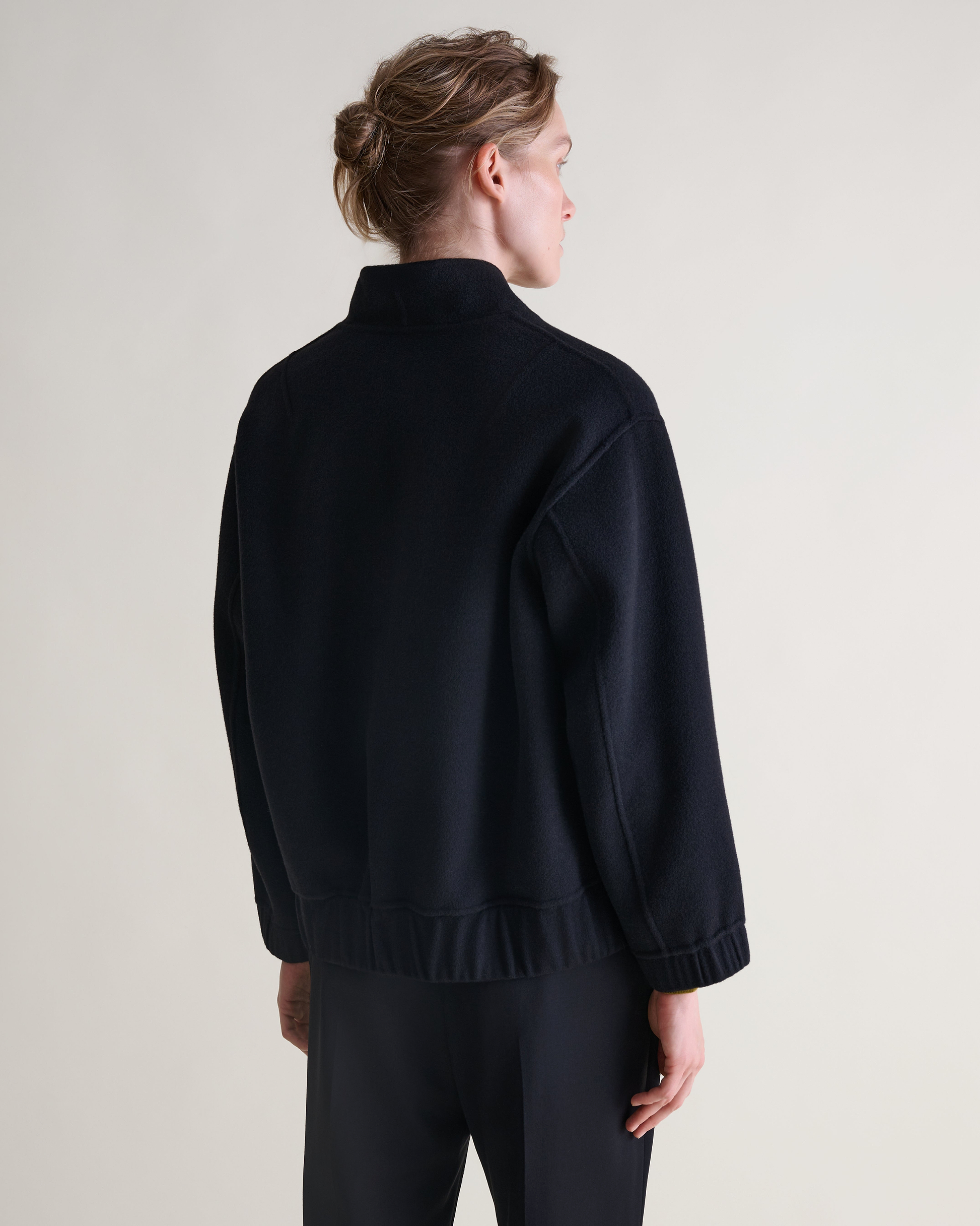Women's Cashmere Wool Double Faced Bomber Jacket - Black