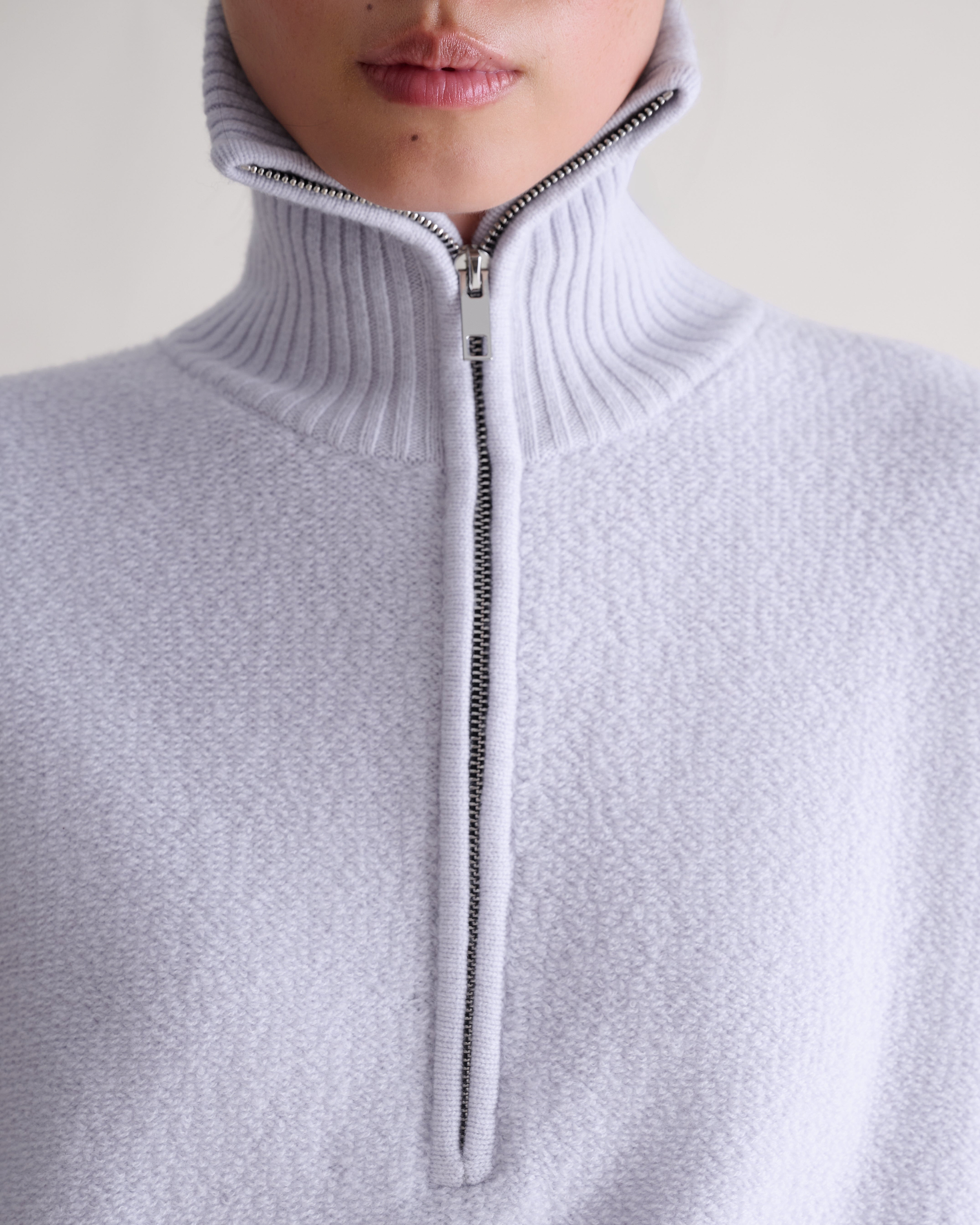 Women's Merino Wool Loop Knit Funnel Neck Jumper - Ice Blue