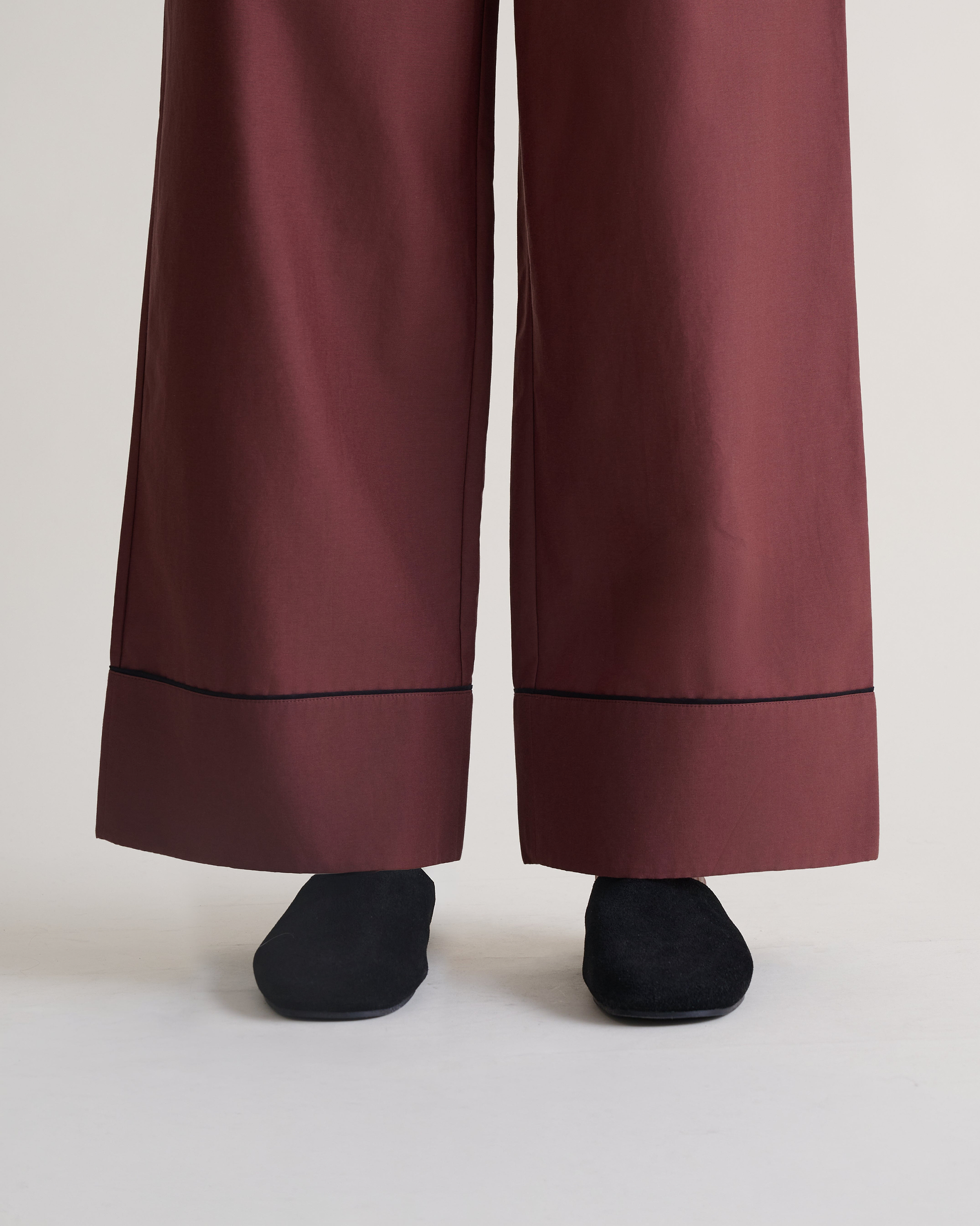 Women's Silk Cotton Pyjama Set - Umber/Black