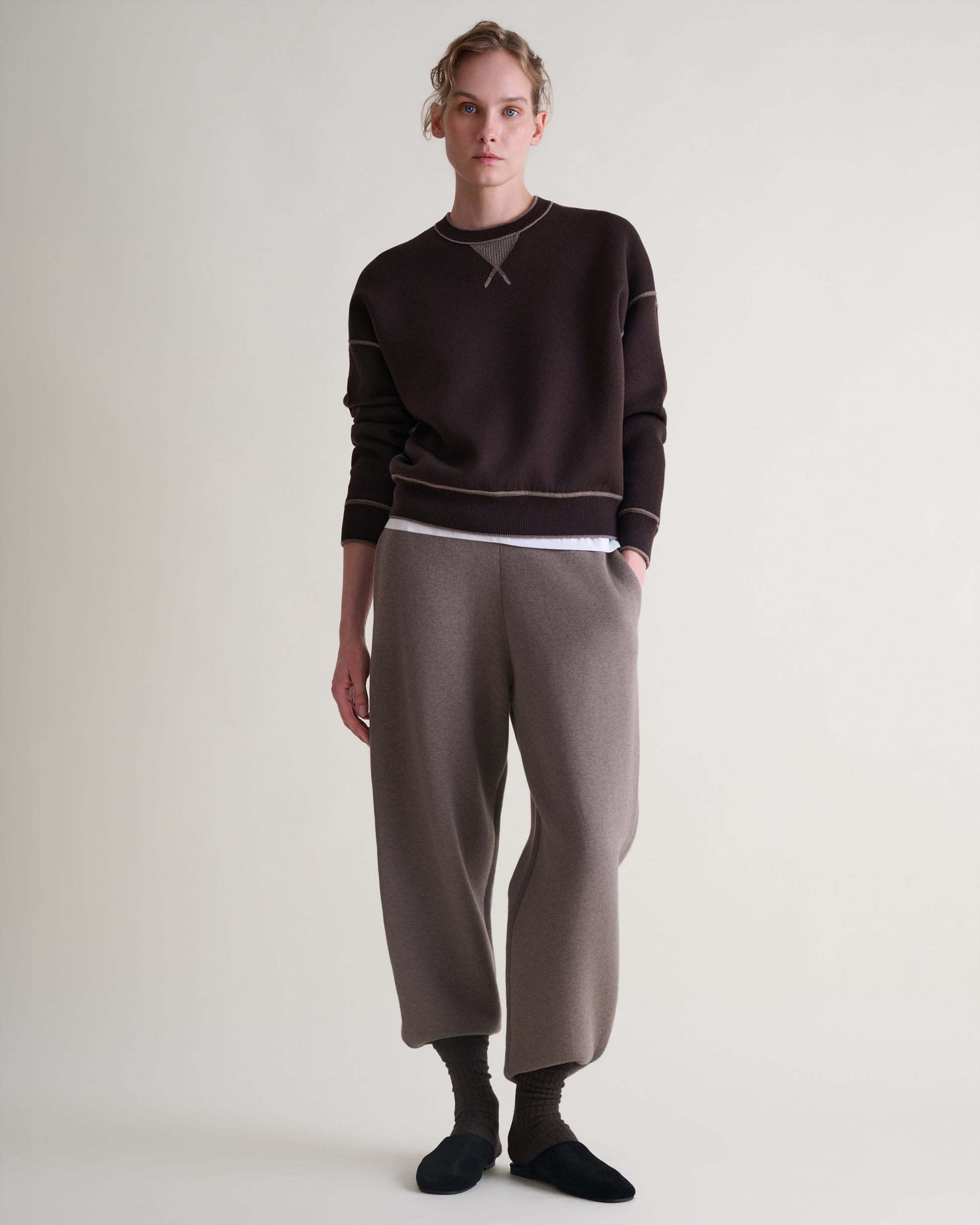 Women's Merino Cotton Reversible Sweatshirt - Mole/Walnut