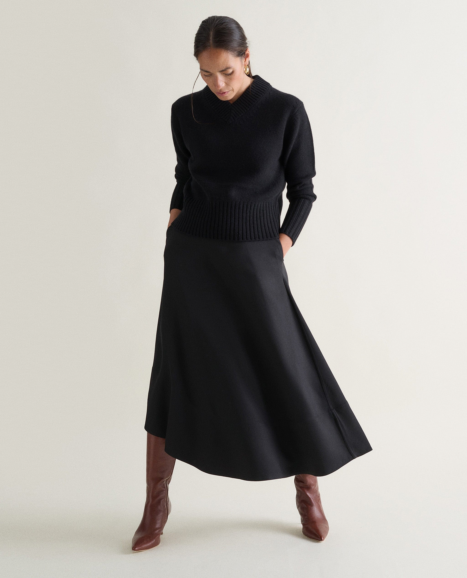 Women's Cashmere Merino V Neck Jumper - Black