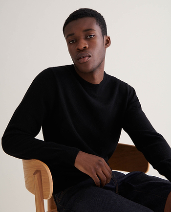 Man Wearing Black Fine Knit Cashmere Crew Neck Jumper