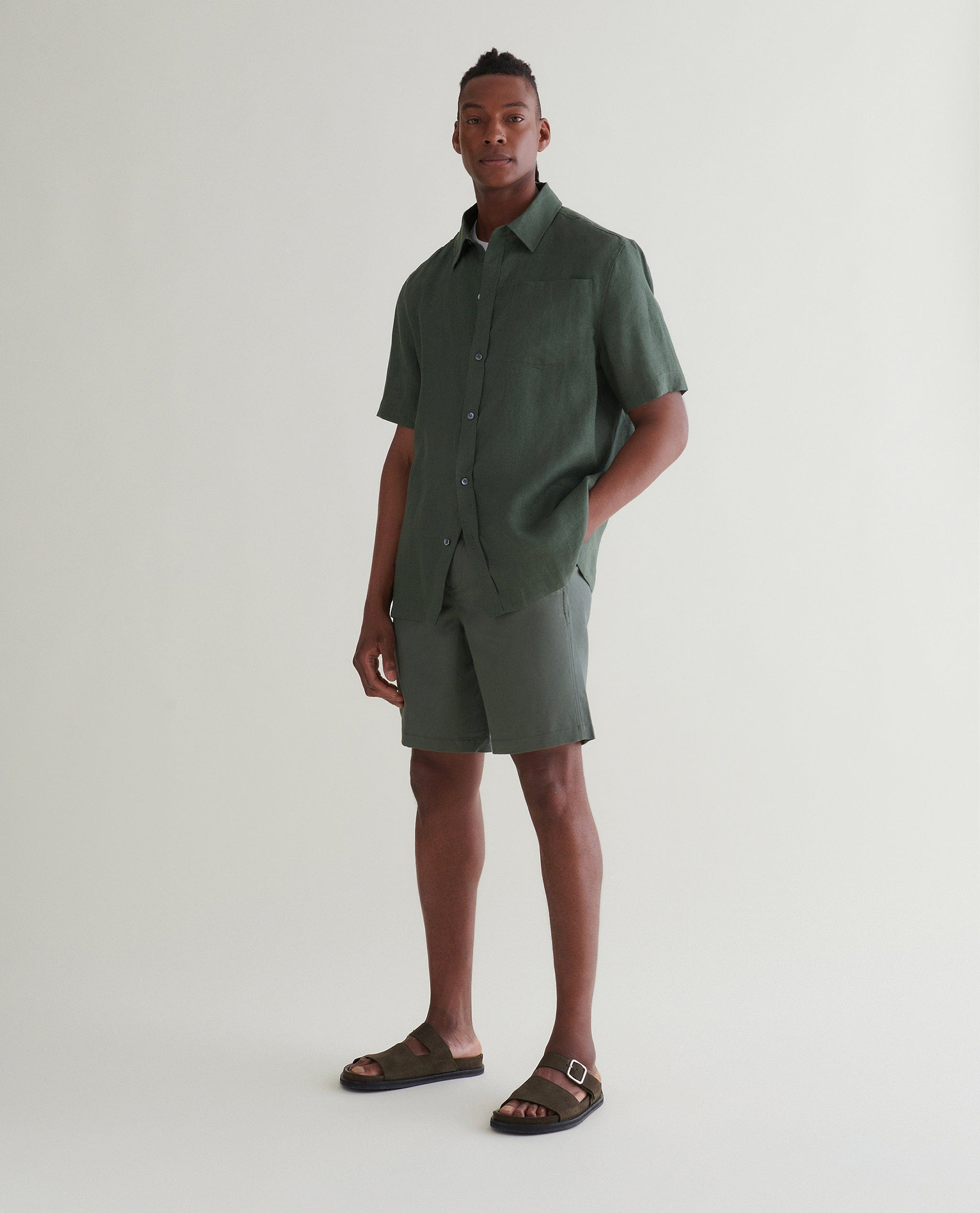 Men's Short Sleeved Organic Linen Shirt - Khaki