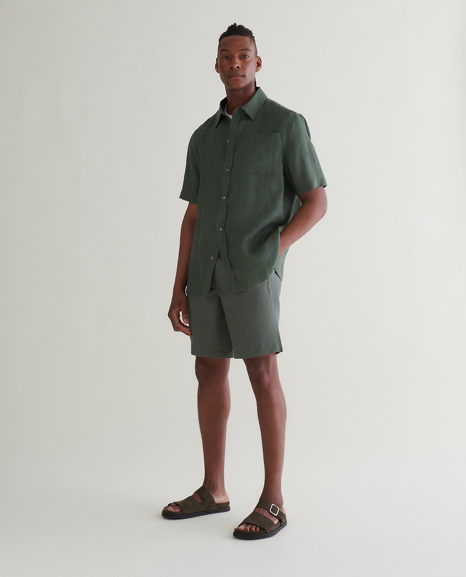 Men's Short Sleeved Organic Linen Shirt - Khaki