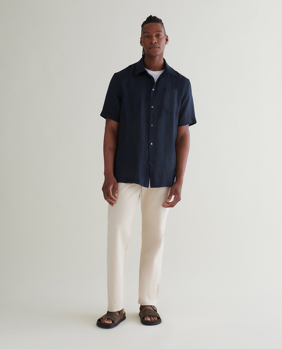 Men's Short Sleeved Organic Linen Shirt - Mood Indigo