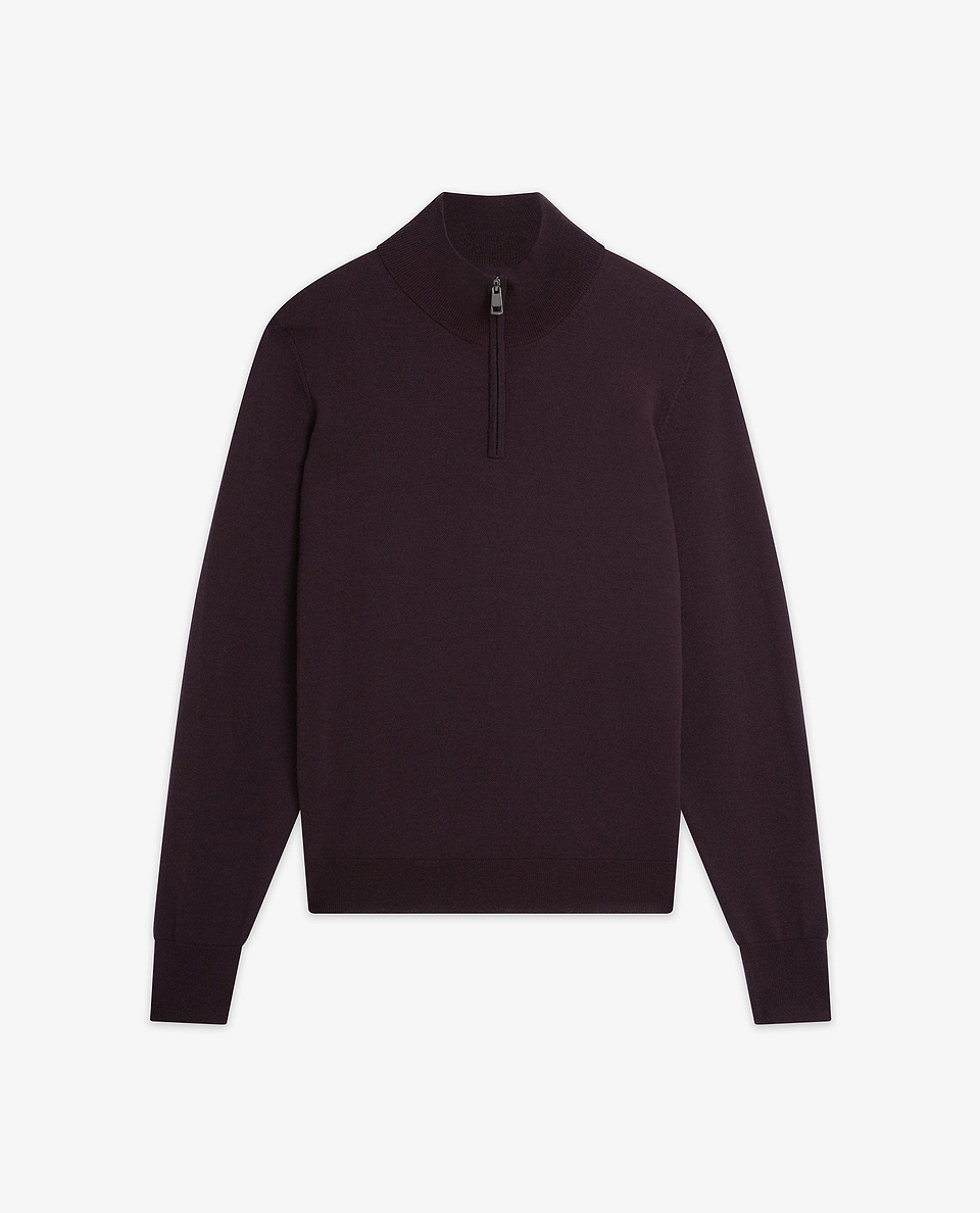 Men's Fine Merino 1/4 Zip Jumper - Umber