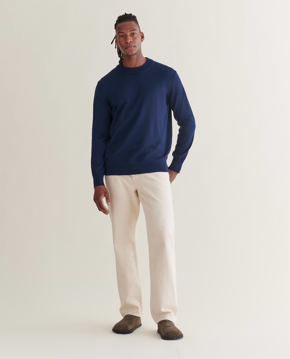 Men's Merino Mid-Weight Crew Neck Jumper - Navy
