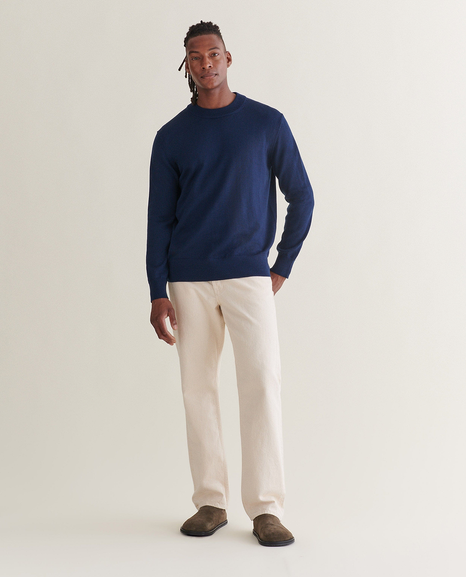 Men's Merino Mid-Weight Crew Neck Jumper - Navy