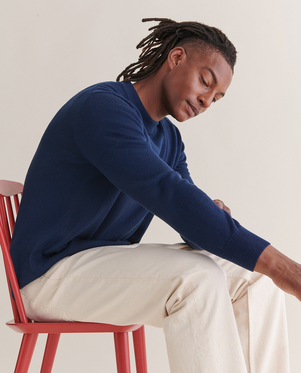 Men's Merino Mid-Weight Crew Neck Jumper - Navy