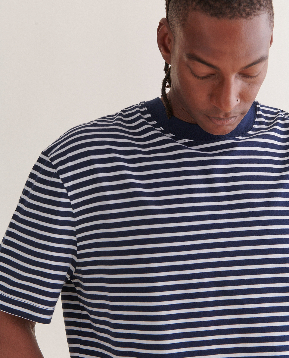 Men's Relaxed Striped Cotton T-shirt - Navy