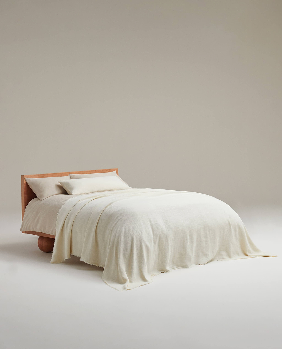 European Flax Linen Large Throw - Alabaster
