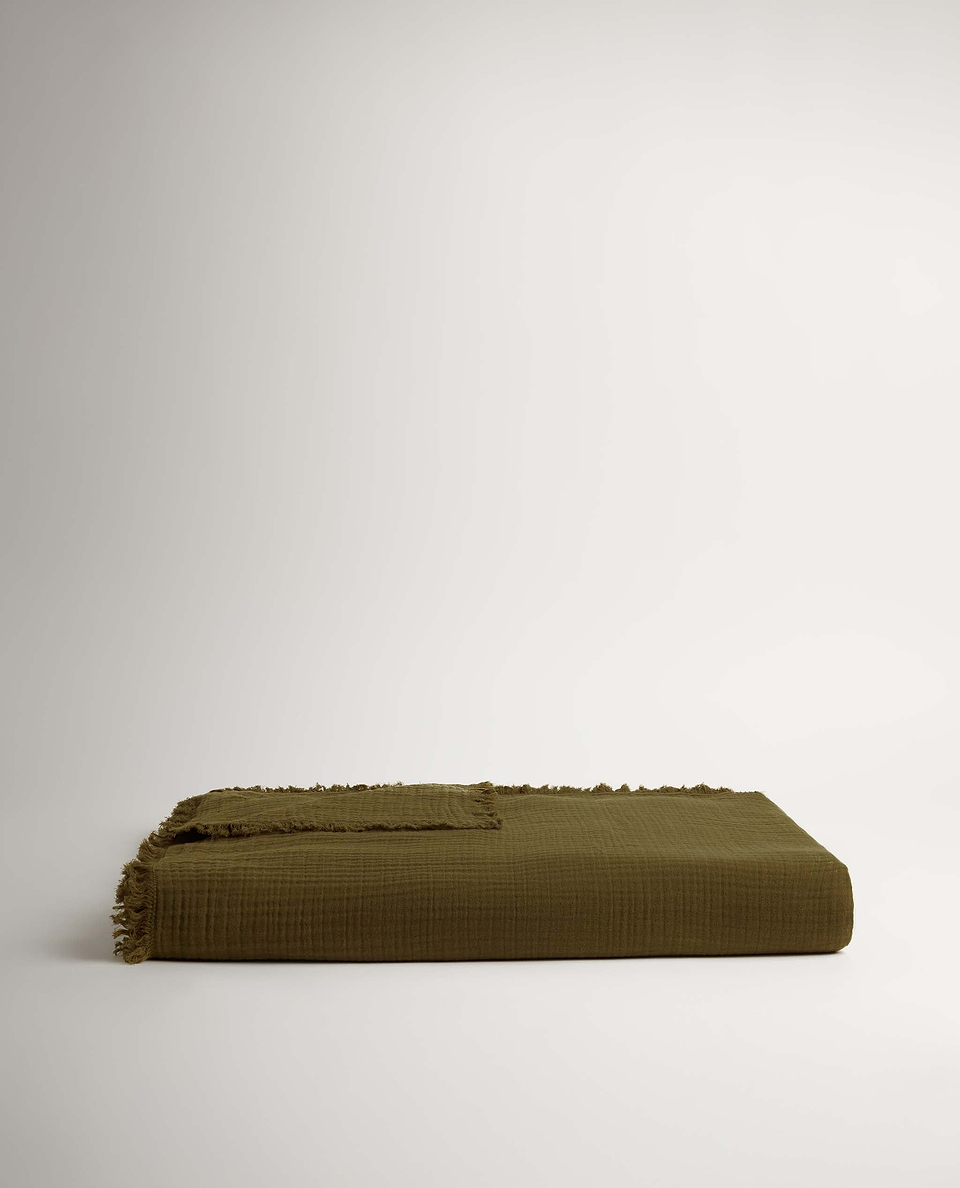 House of Grey Organic Cotton Muslin Large Throw - Seaweed