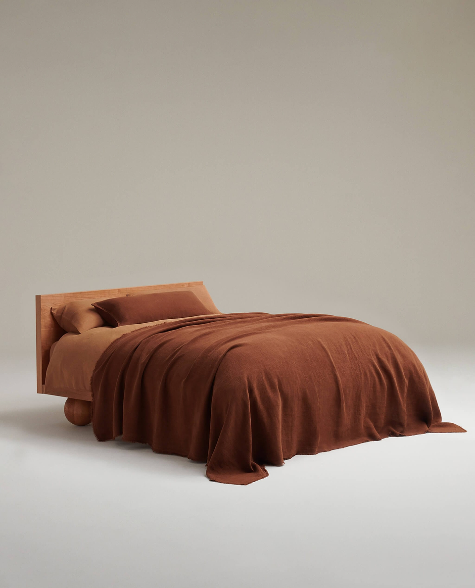 European Flax Linen Large Throw - Chestnut