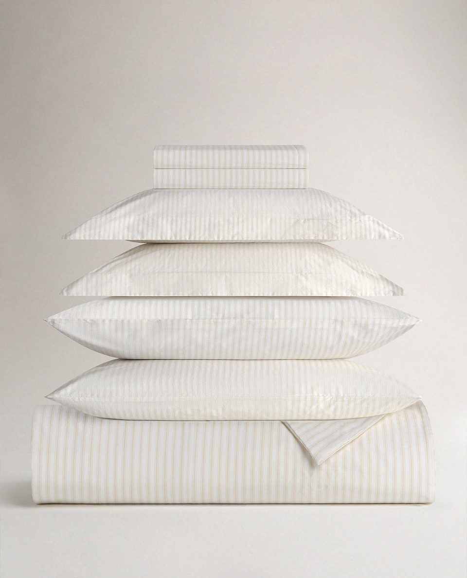 The Crisp & Cool Organic Deluxe Bundle - Buttermilk Ticking Stripe - Super King
