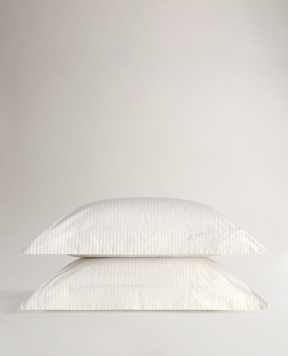 Crisp & Cool Organic Cotton Oxford Pillowcases - Buttermilk Ticking Stripe