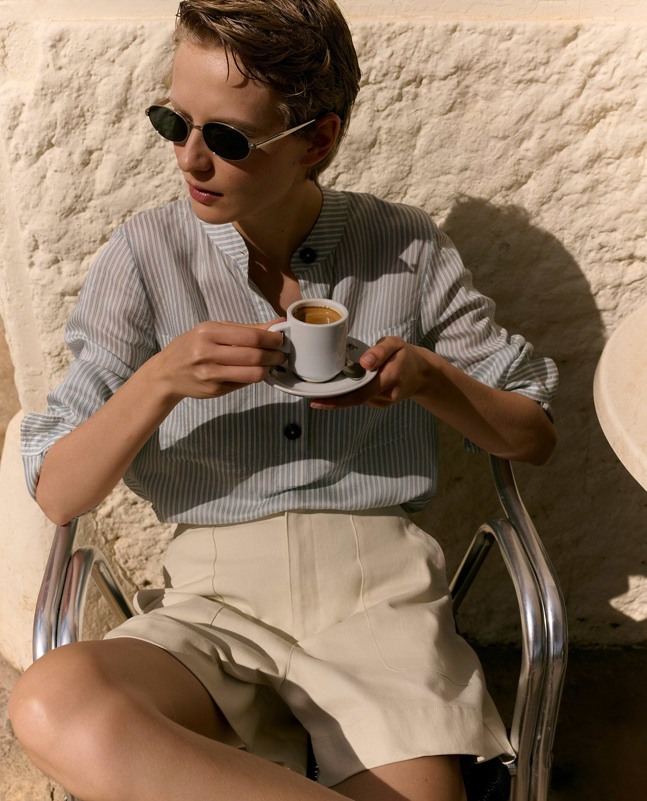 Women's Silk Stripe Grandad Collar Blouse | Rise & Fall