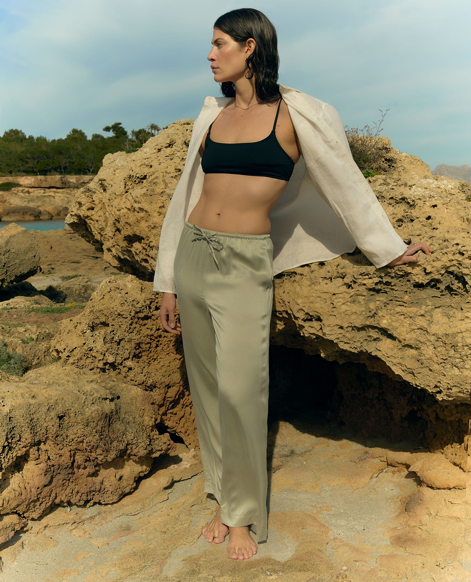 Women's Easy-Sandwashed Silk Wide Leg Trouser - Dried Sage