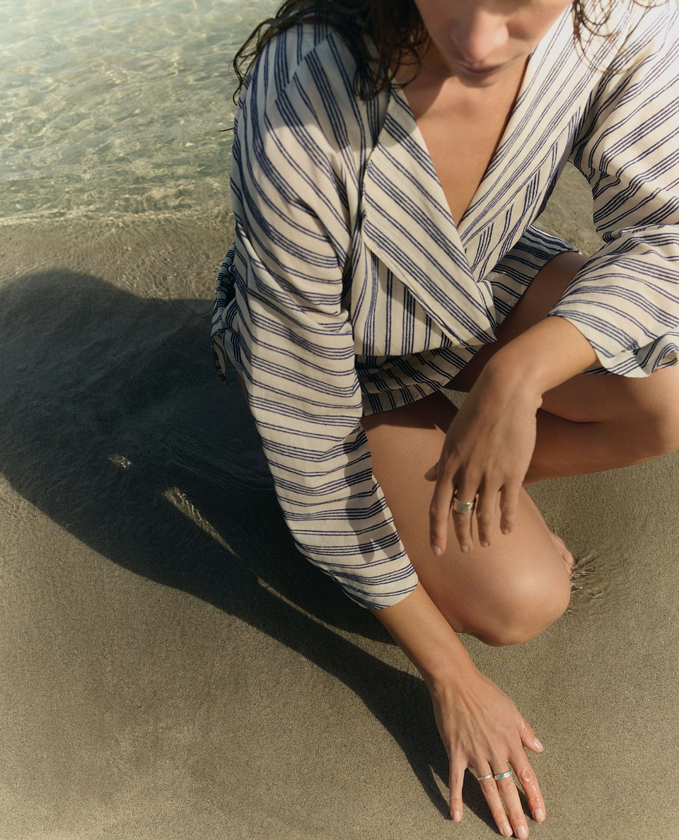 Women's Cotton Gauze Tunic Dress - Navy Stripe