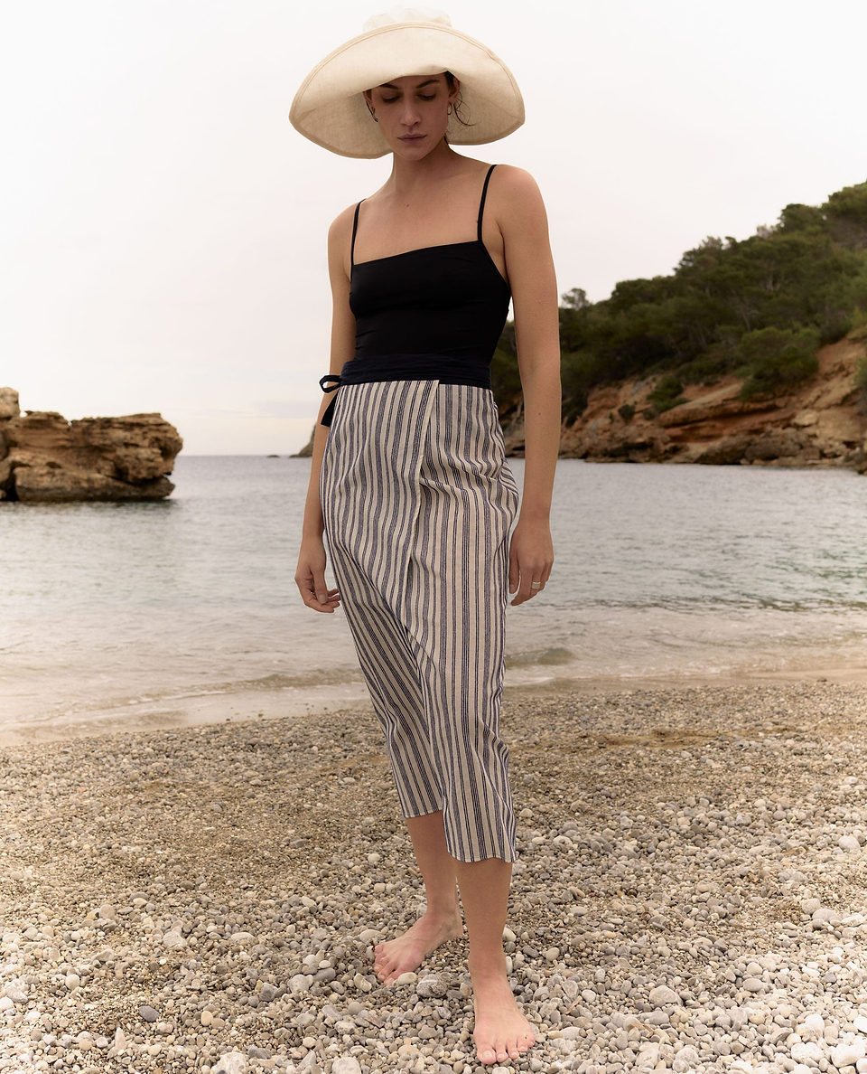 Women's Cotton Gauze Stripe Pareo Skirt - Navy Stripe
