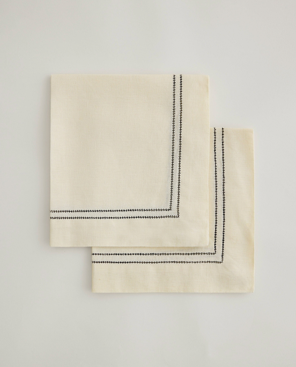 Linen Picotting Napkins (Set of 4) - Alabaster