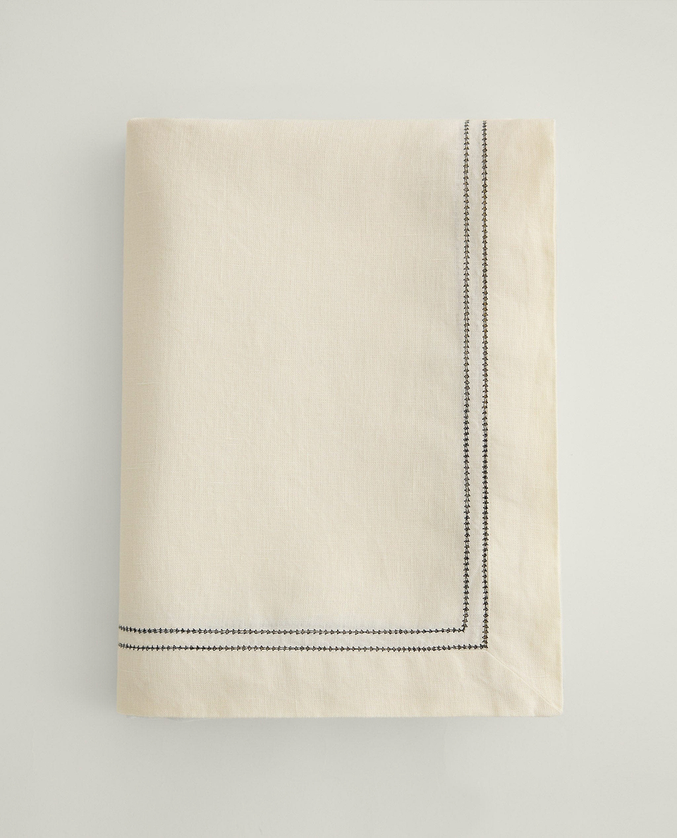 Linen Picotting Table Cloth - Alabaster