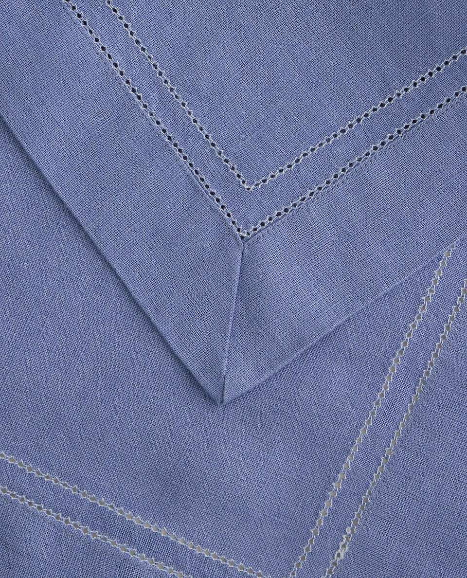 Linen Picotting Table Cloth - Denim Blue