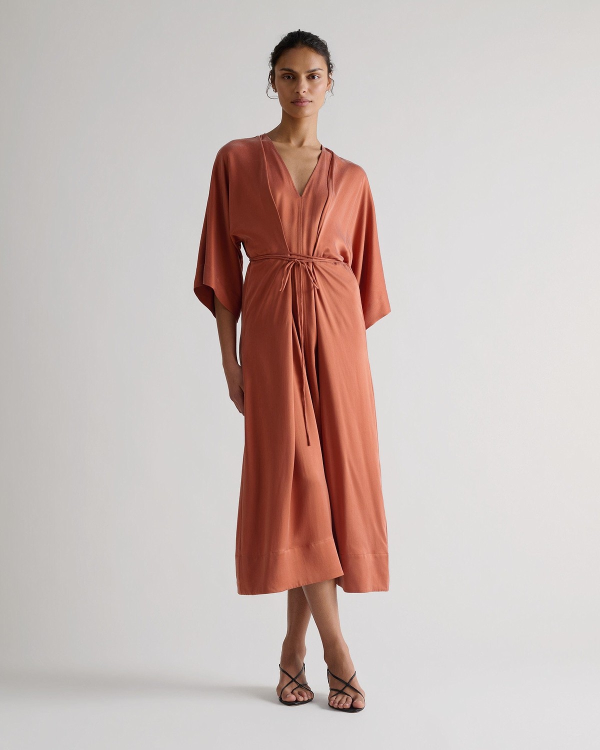 Women's Easy-Silk Robe Dress - Rust