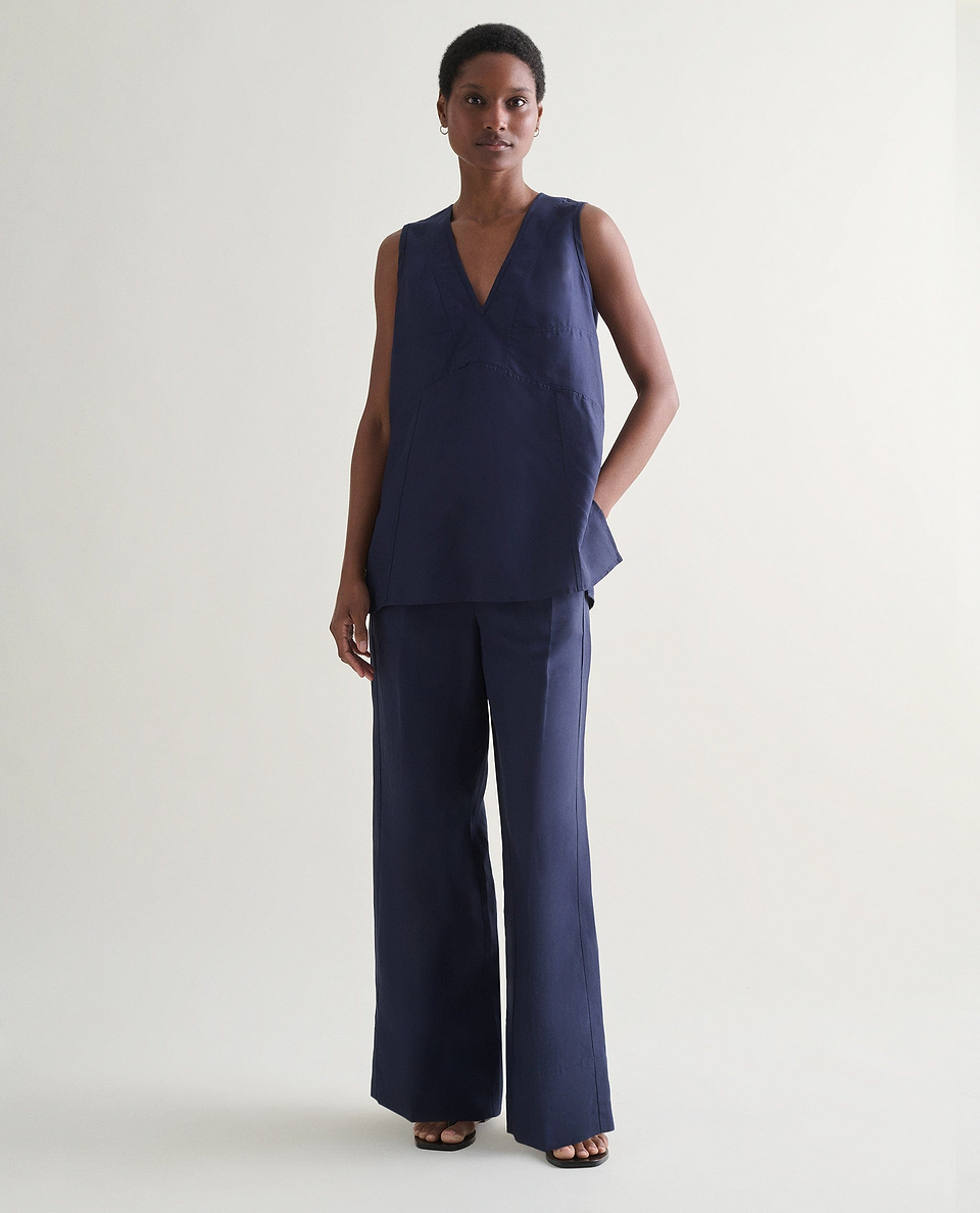 Women's Future-Linen V Neck Tunic Top - Navy