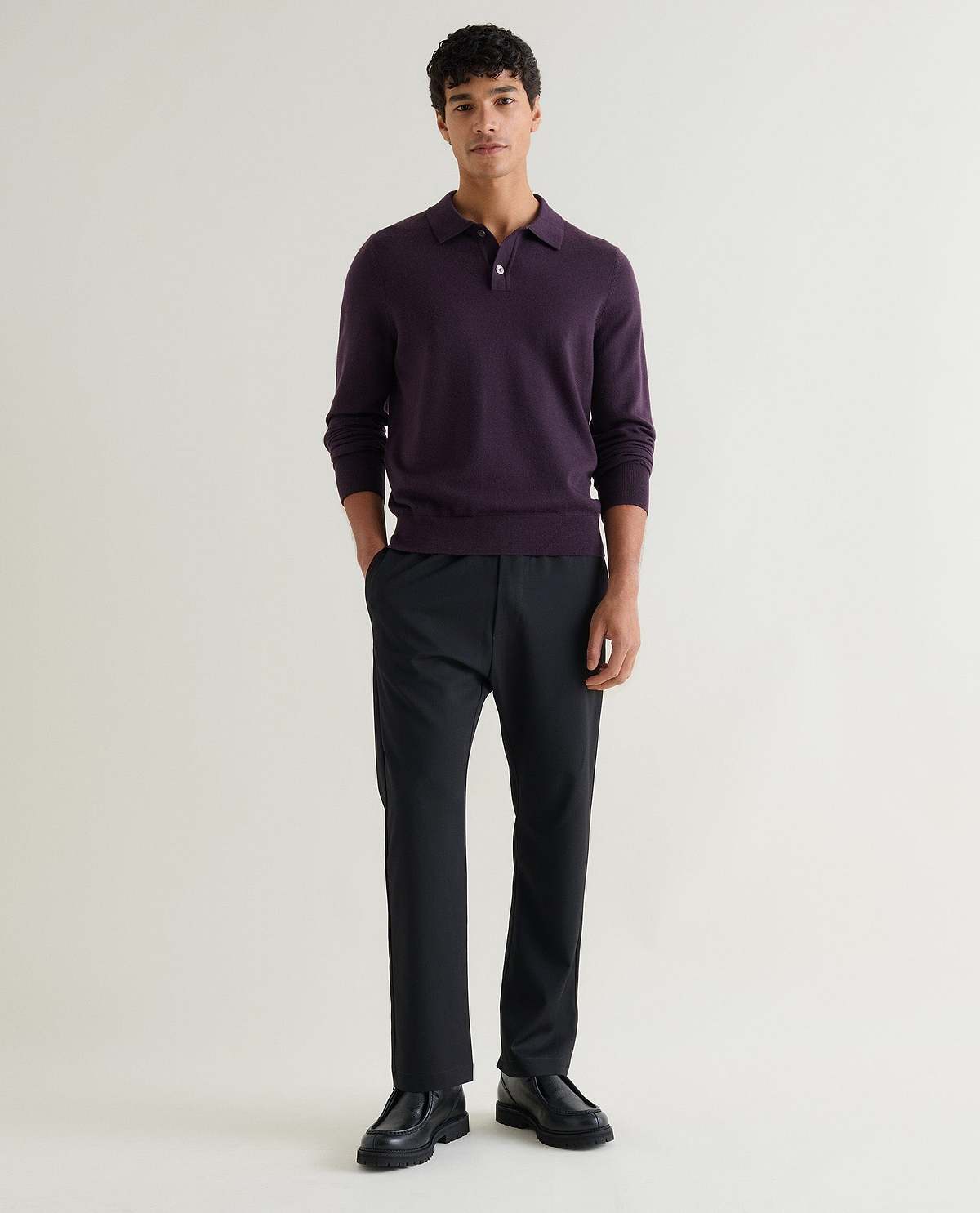 Men's Merino Knitted Polo Jumper - Umber
