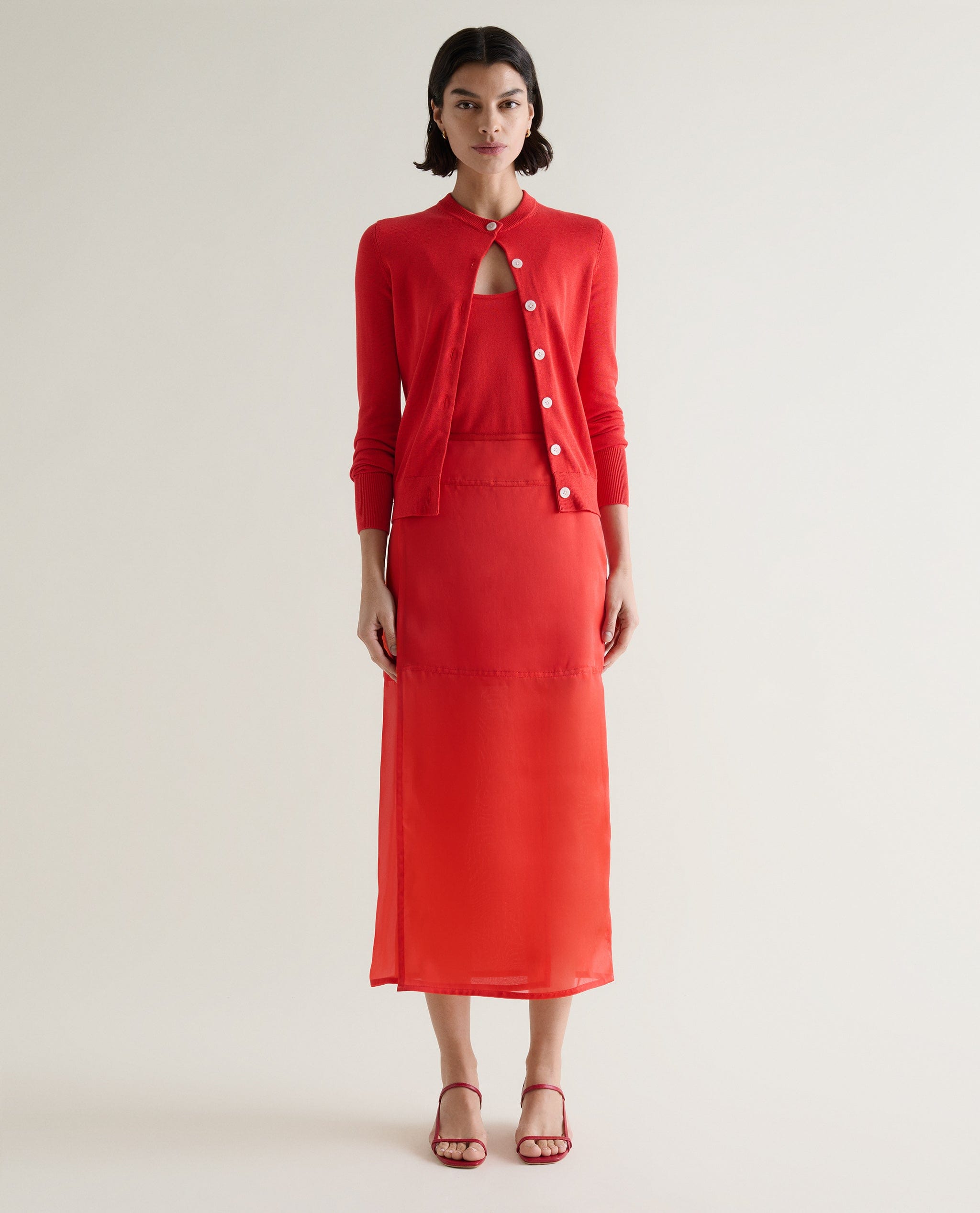 Women's Silk Organza Panelled Skirt - Red