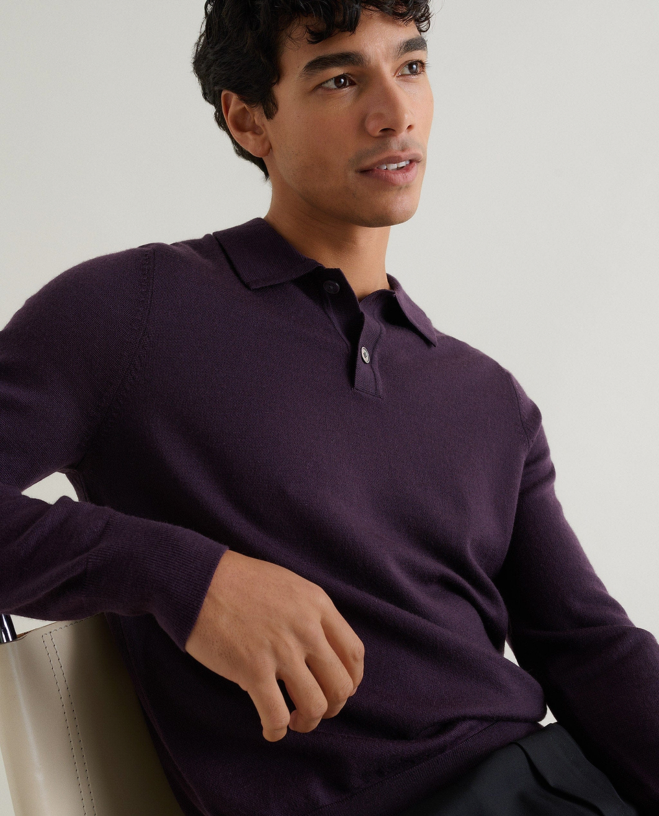Men's Merino Knitted Polo Jumper - Umber
