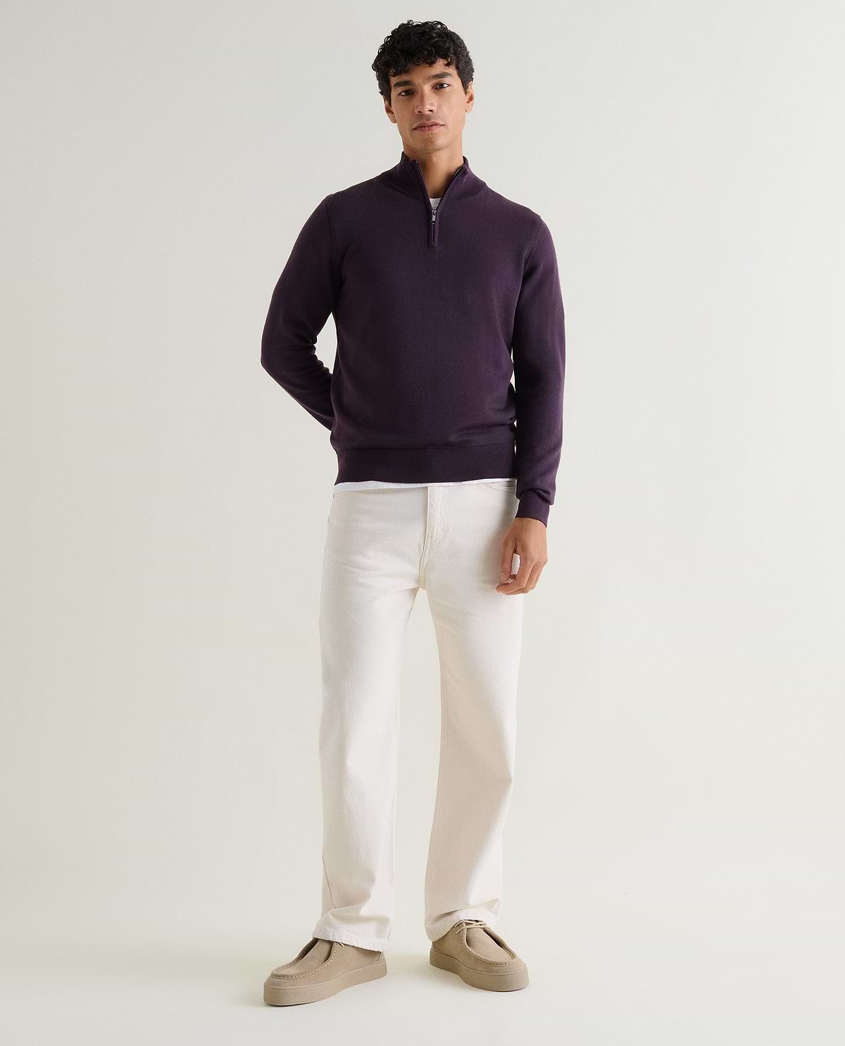Men's Fine Merino 1/4 Zip Jumper - Umber