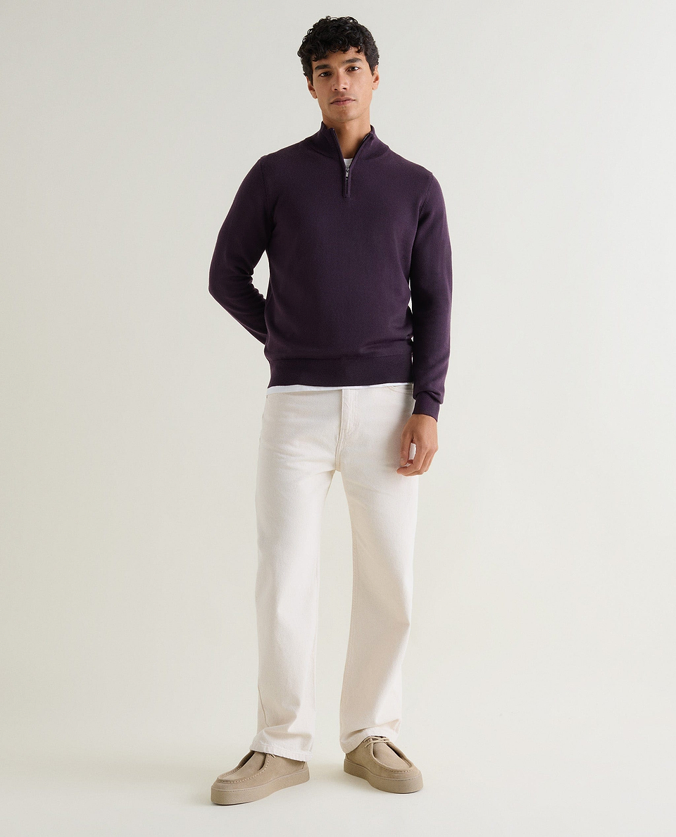 Men's Fine Merino 1/4 Zip Jumper - Umber