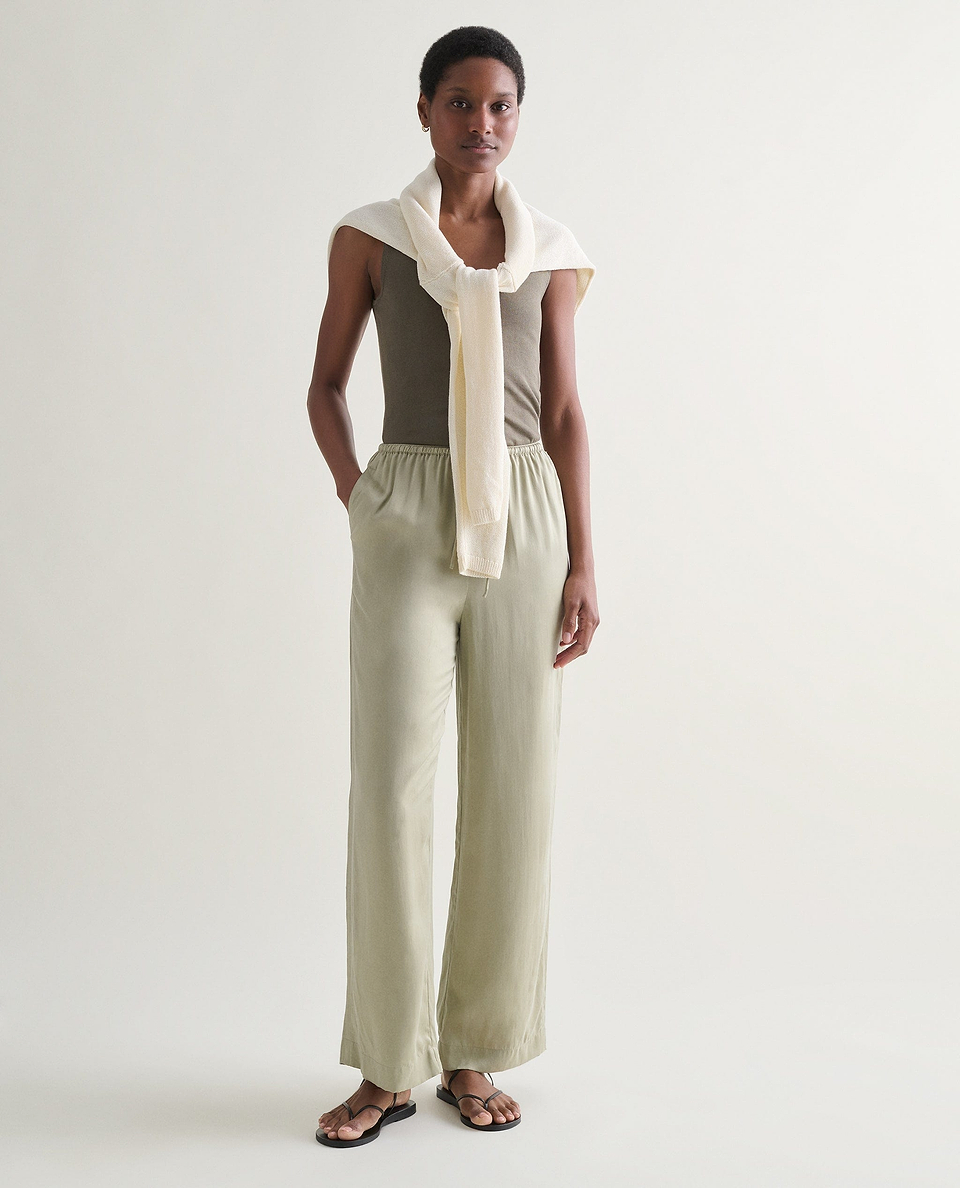 Women's Easy-Sandwashed Silk Wide Leg Trouser - Dried Sage