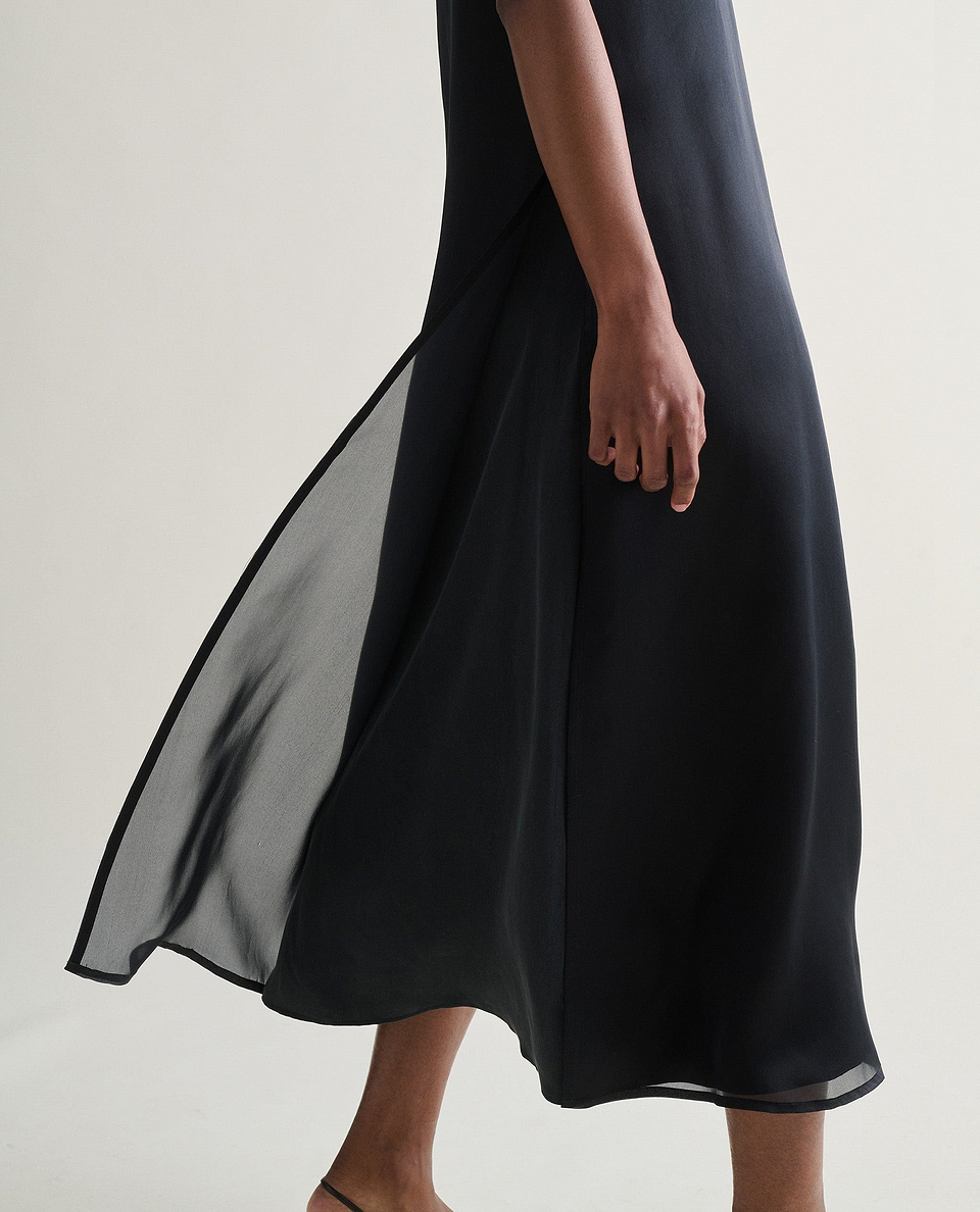 Women's Silk Organza Layered Dress - Black