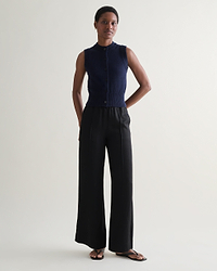 Women's Silk-Cotton Button Vest - Navy