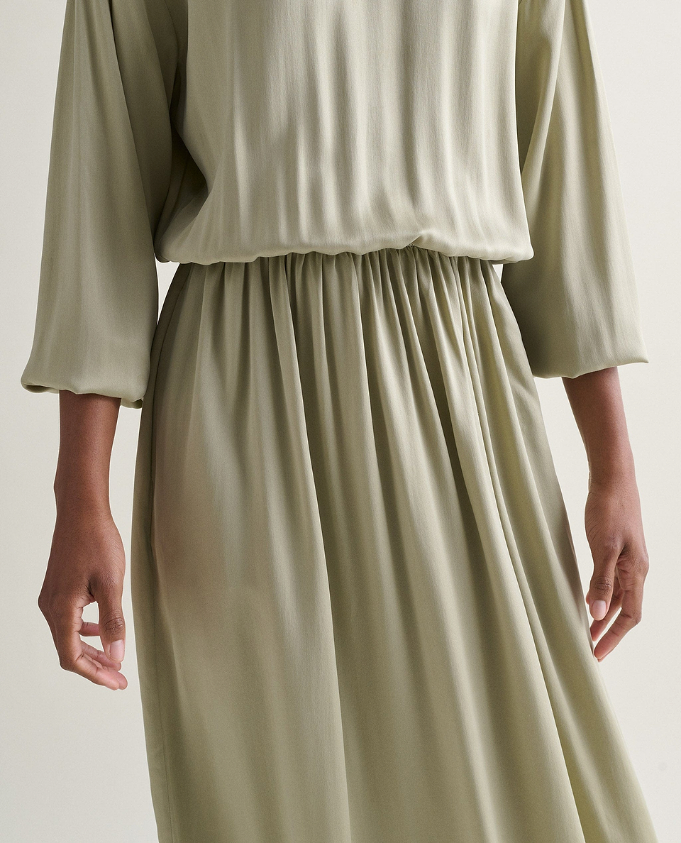 Women's Gathered Waist Easy-Silk Dress - Dried Sage