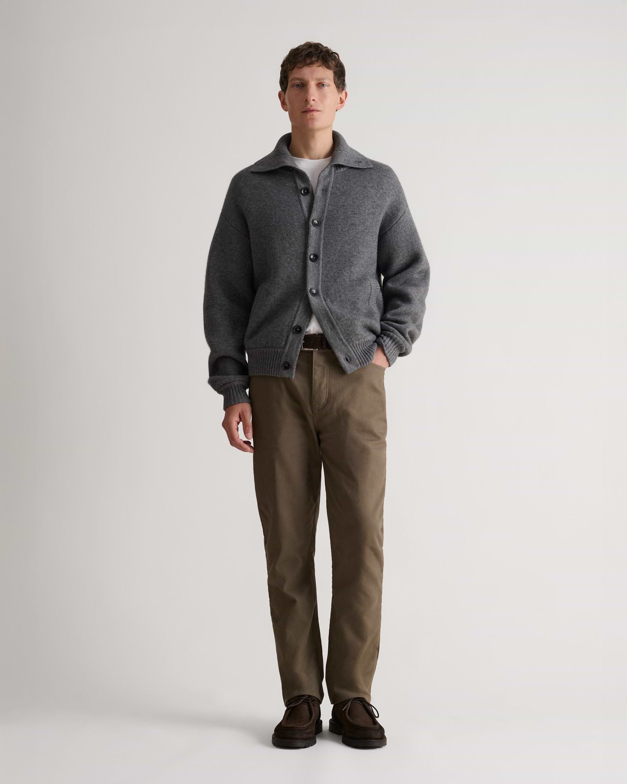 Men's Cashmere Merino Buttoned Cardigan - Steel