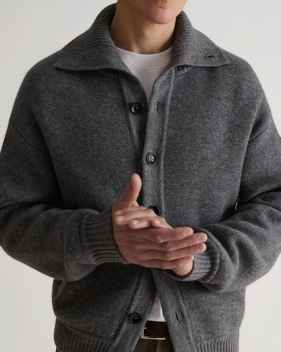 Men's Cashmere Merino Buttoned Cardigan - Steel