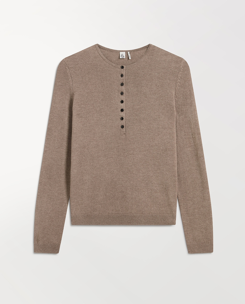 Women's Cashmere Merino Henley Jumper - Mole