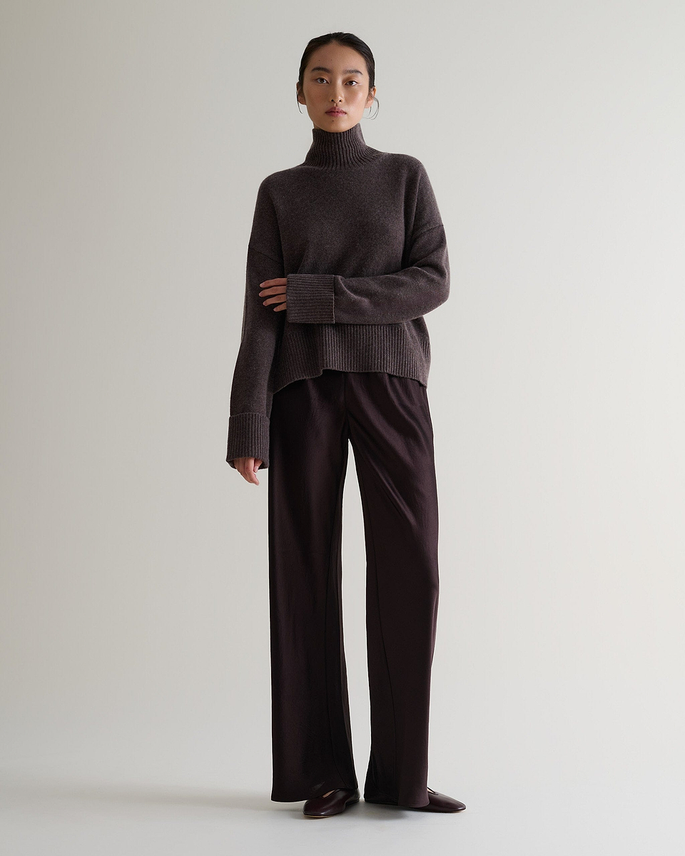 Women's Cashmere Merino High Neck Jumper - Chocolate