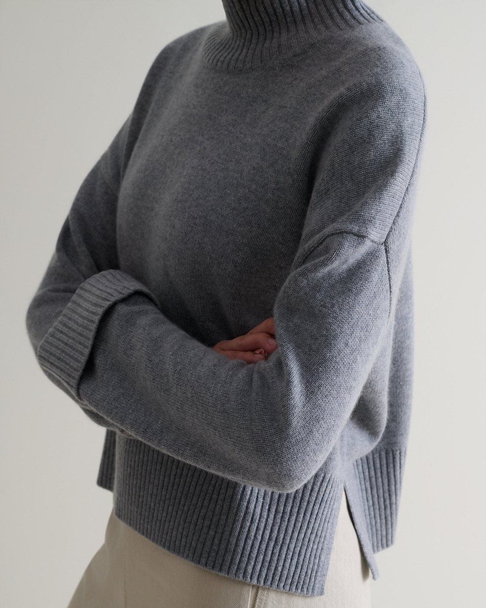 Women's Cashmere Merino High Neck Jumper - Medium Grey