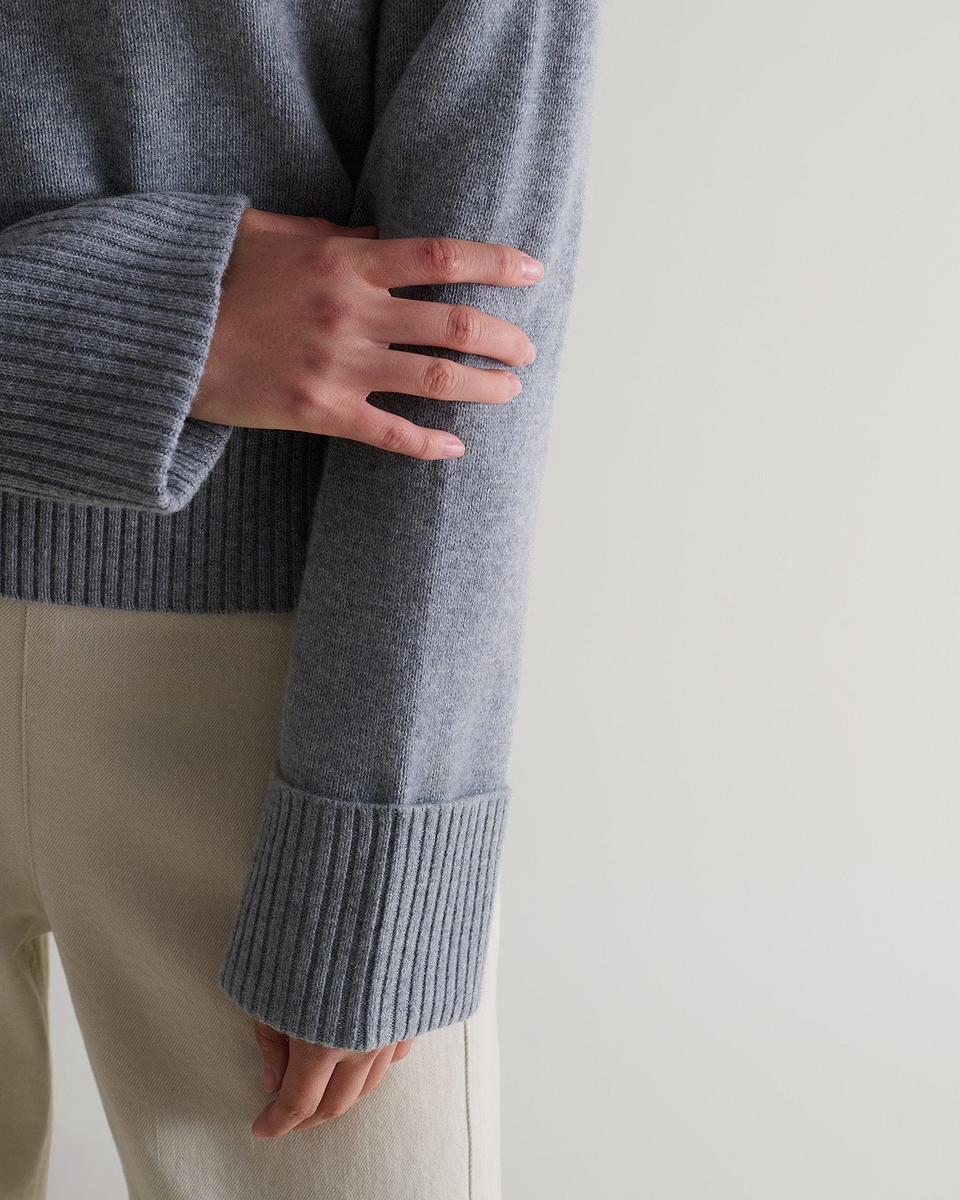 Women's Cashmere Merino High Neck Jumper - Medium Grey