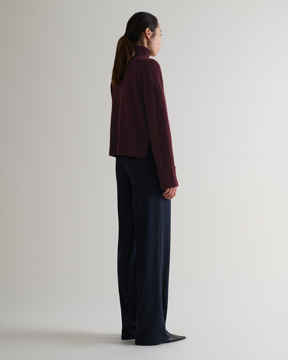 Women's Cashmere Merino High Neck Jumper - Oxblood