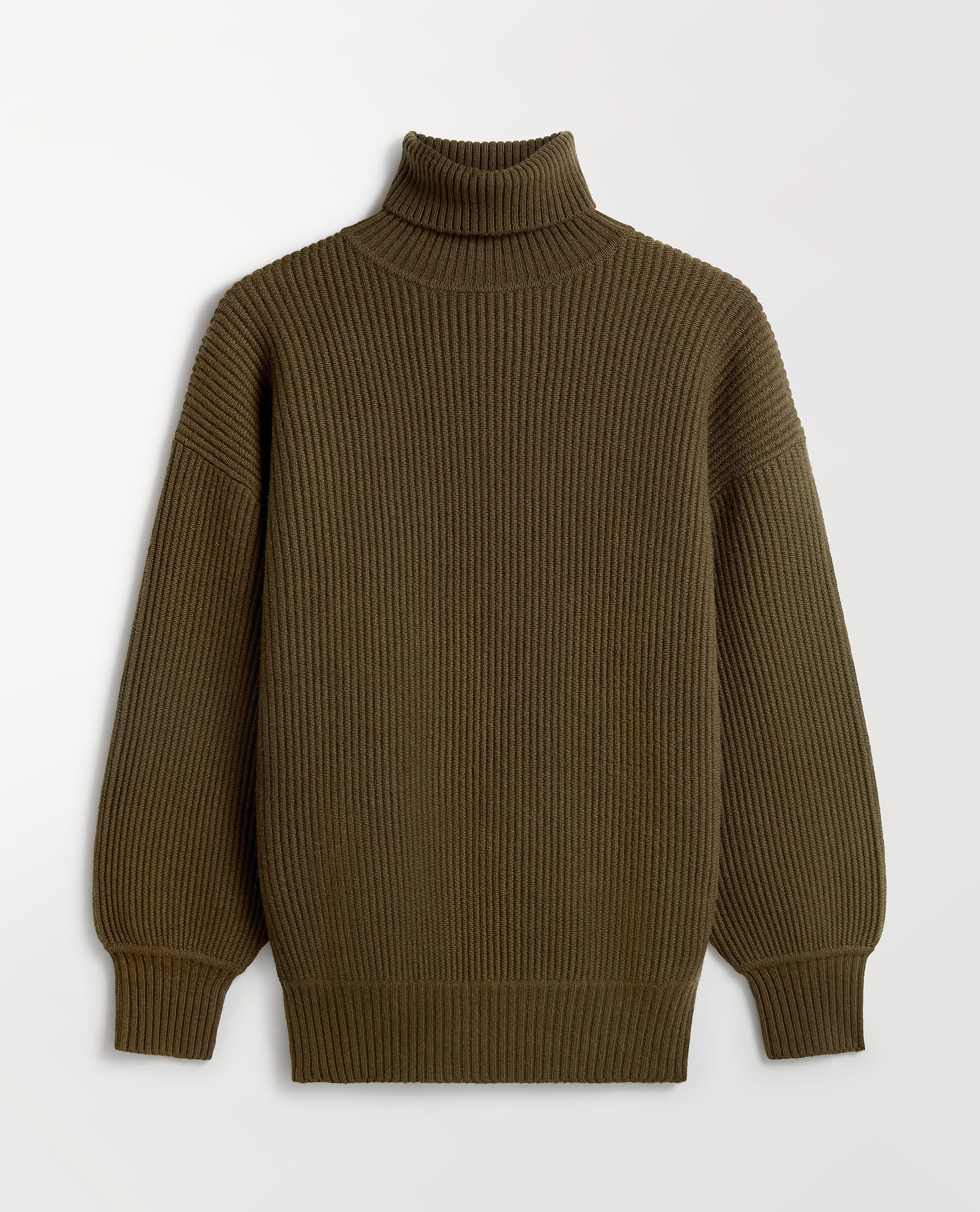 Women's Cashmere Merino Ottoman Ribbed Roll Neck Jumper - Military Green