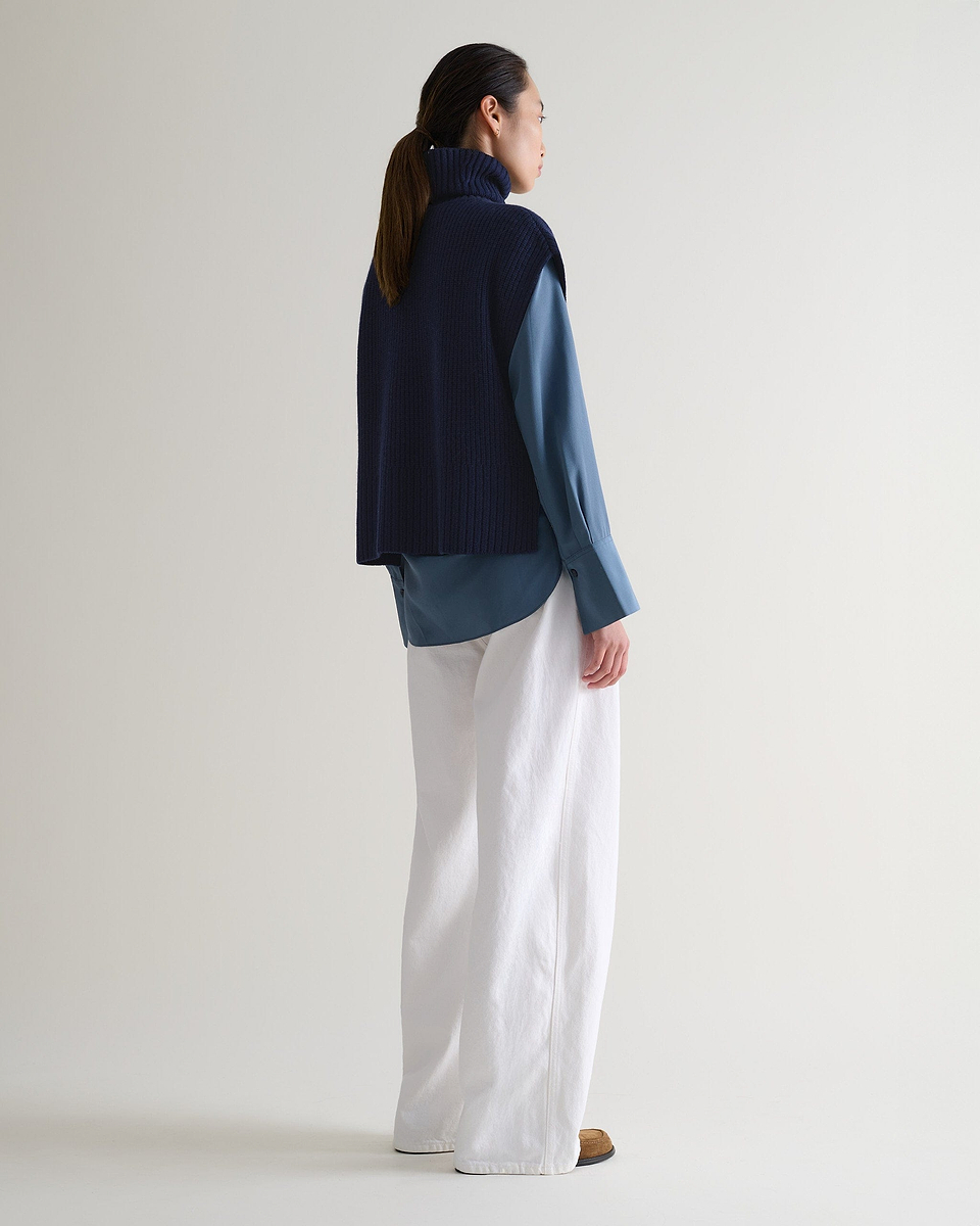 Women's Cashmere Merino Roll Neck Tabard - Navy