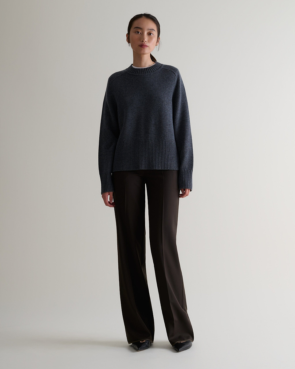 Women's Cashmere Merino Saddle Sleeve Crew Neck Jumper - Graphite-[colour]-[size]-Rise &amp; Fall