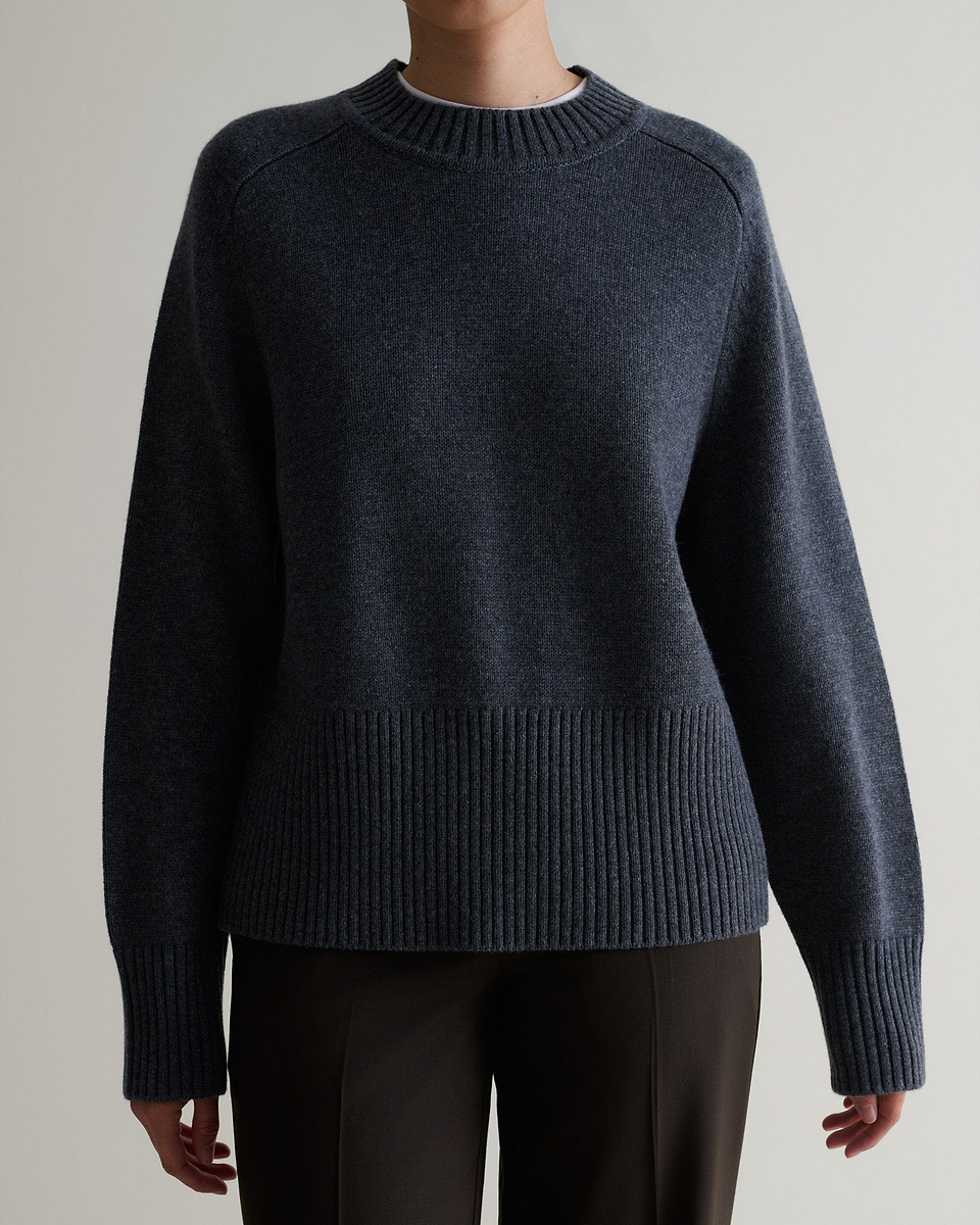 Women's Cashmere Merino Saddle Sleeve Crew Neck Jumper - Graphite-[colour]-[size]-Rise &amp; Fall