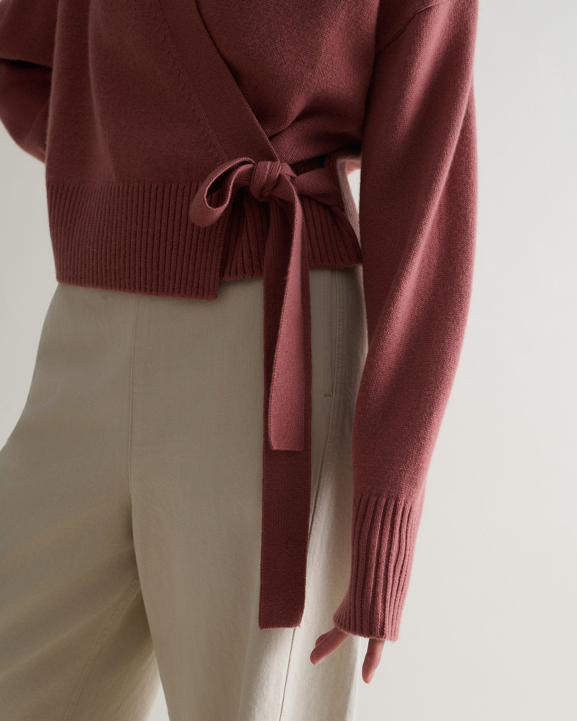 Women's Cashmere Merino Wrap Jumper - Pink Clay-[colour]-[size]-Rise &amp; Fall