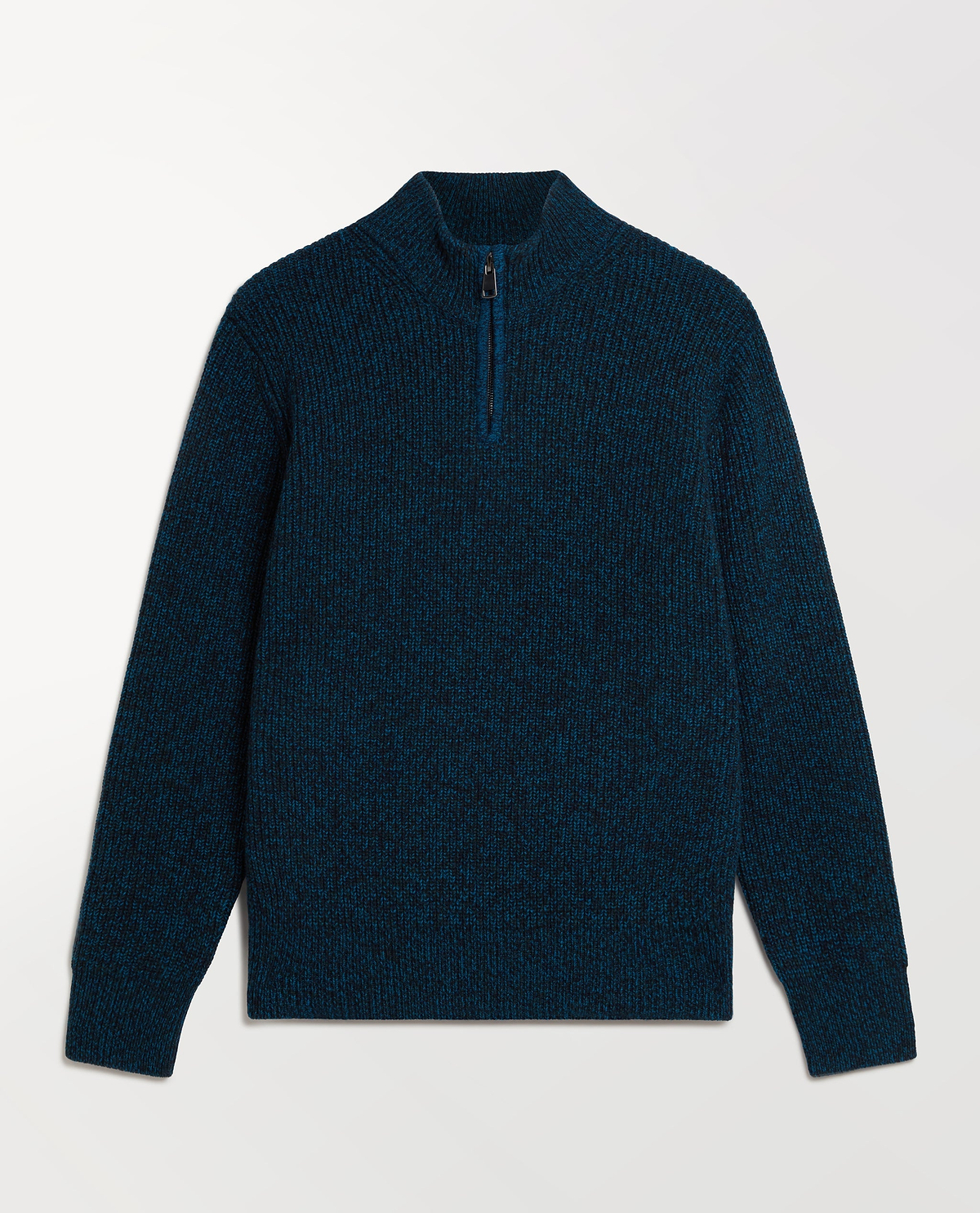 Men's Cashmere Merino Fishermans Rib 1/4 Zip Jumper - Mood Indigo Mouline